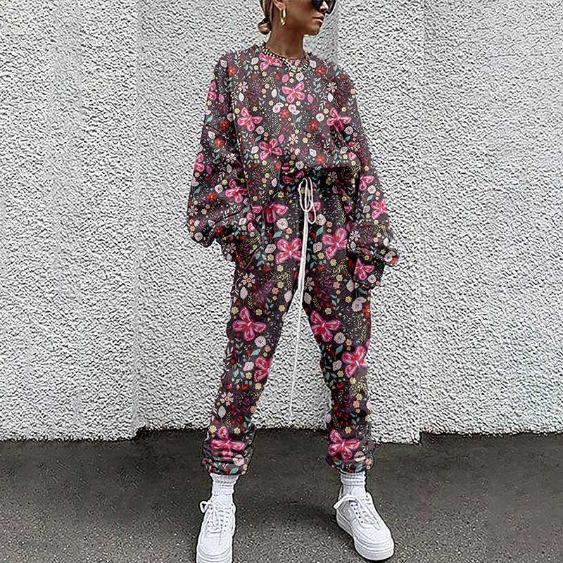 Autumn Sets For Women Fashion Pullover Top + Long Pants Sports Suit Casual Female Streetwear Sweatshirt Outfit 210709