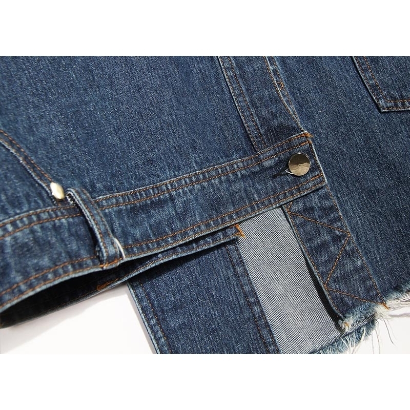 TWOTWINSTYLE Pacthwork Denim Asymmtrical Sweatshirt For Female O Neck Long Sleeve Loose Hit Color Hoodies Women Fashion New 201112