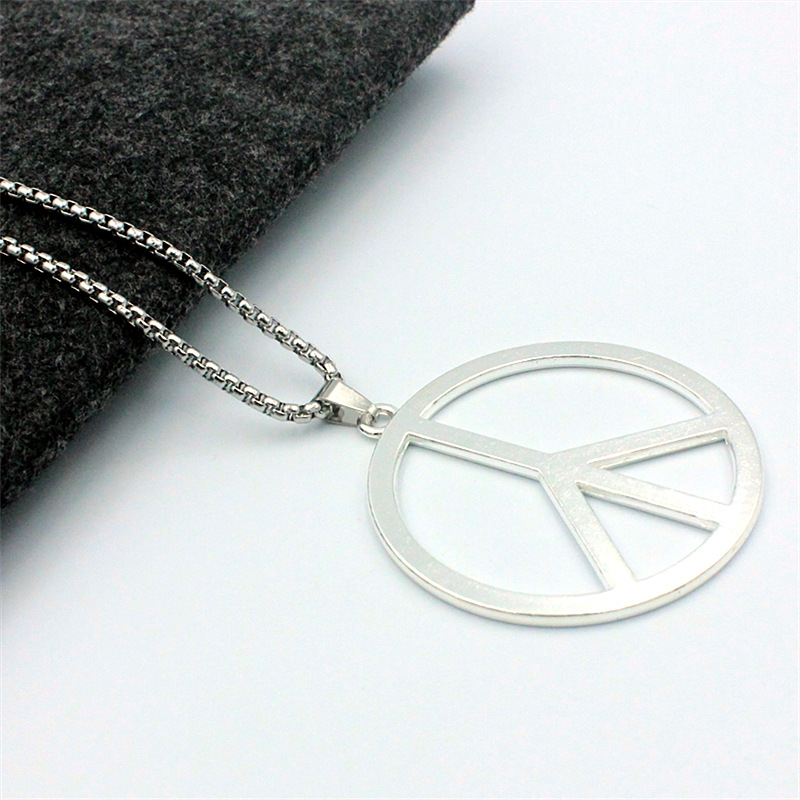 Wholesale-WYSIWYG silver tone 42mm peace sign pendant necklace
