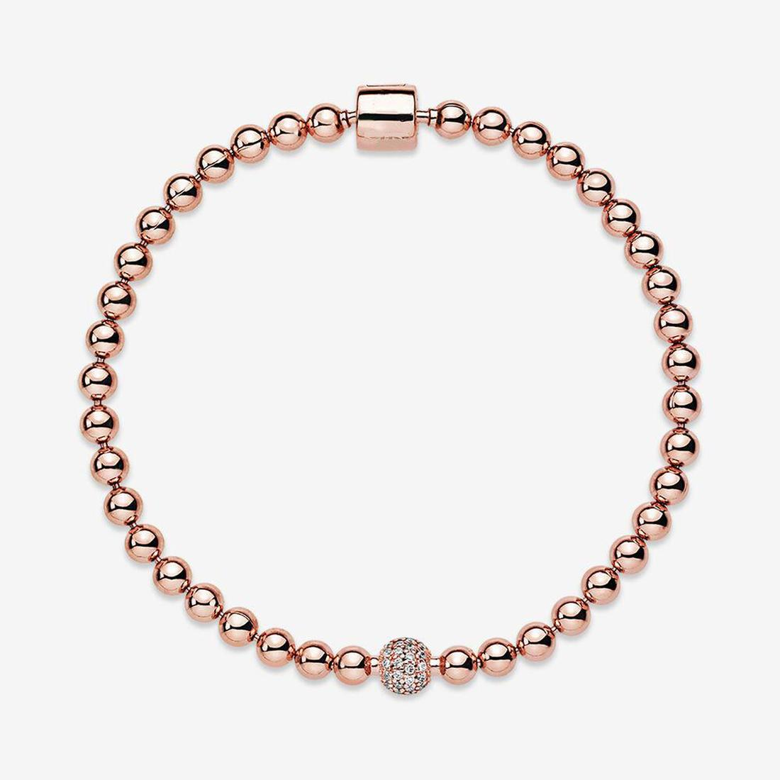 Fine jewelry Authentic 925 Sterling Silver Bead Fit Charm Bracelets Rose Gold Beads & Pave Bracelet Safety Chain Pendant DIY beads