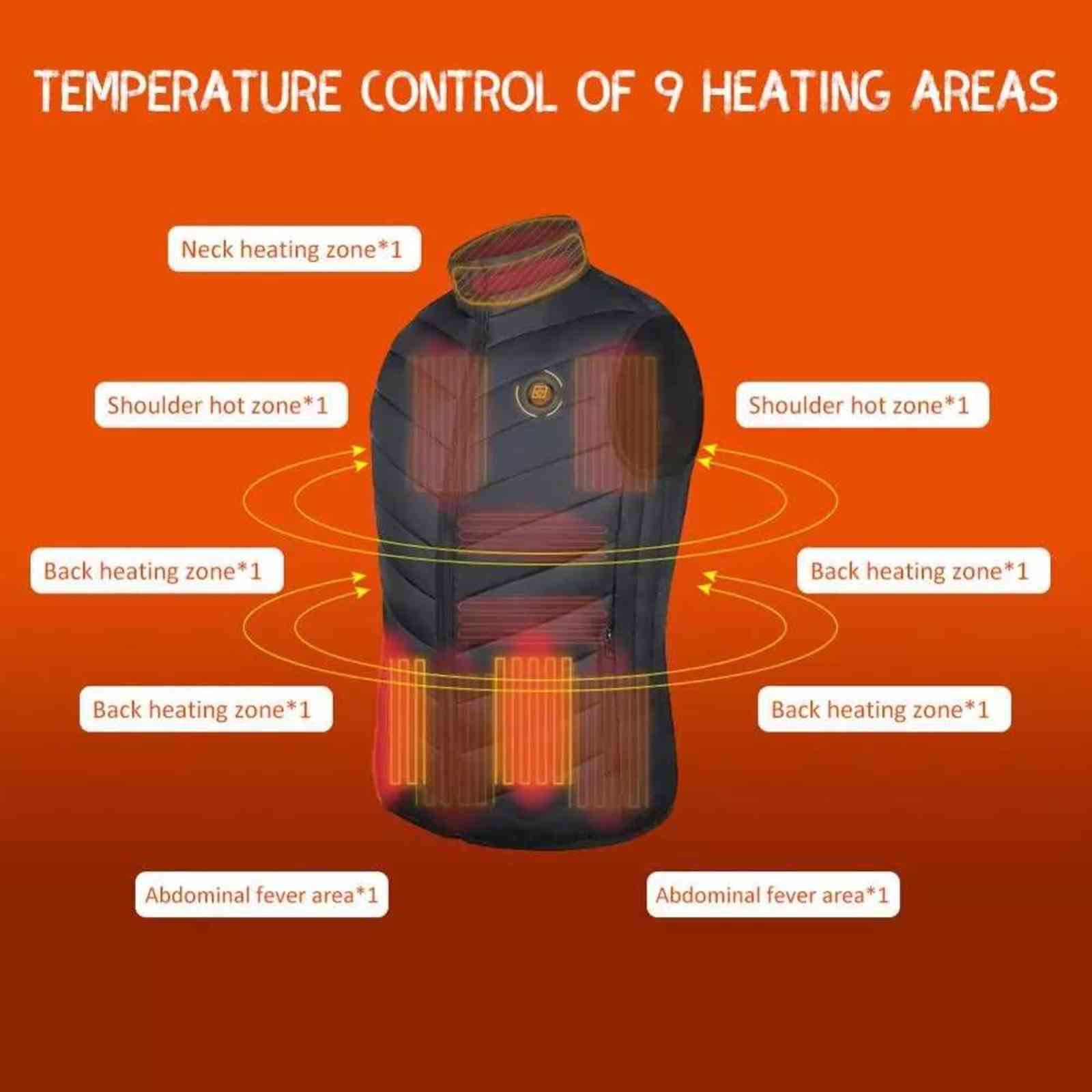9 Areas Heated Vest Jacket USB Men Winter Electrical Heated Sleevless Jacket Outdoor Fishing Hunting Vest 211111
