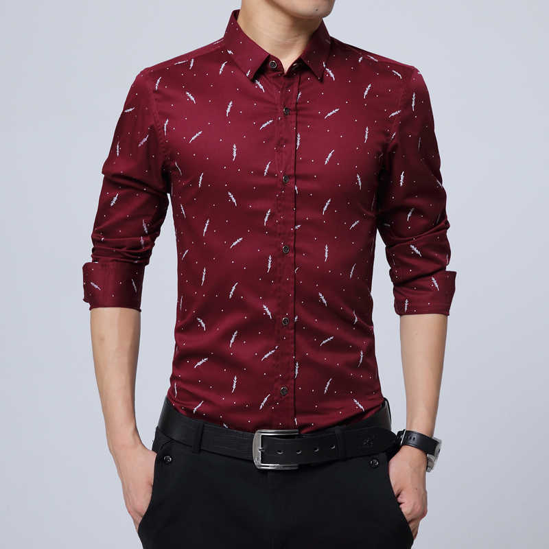 Autumn Fashion Men's Shirt Slim Fit Print Long Sleeve Shirt Mens Clothing Trend Casual Social Office Shirt Men Plus 5XL 210528
