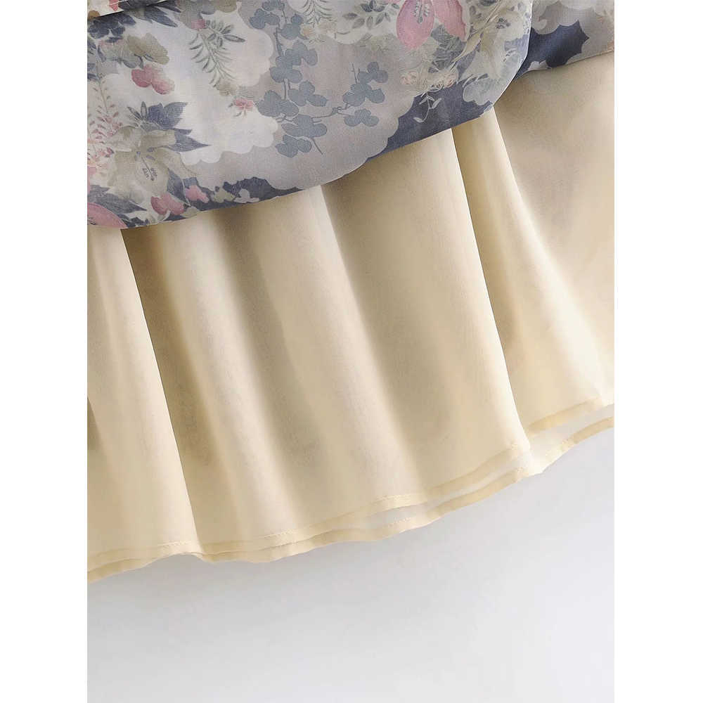 Women Dress Printed V-neck Long Puff Sleeves Lined Vintage Casual Short Dress Woman Dresses 210709