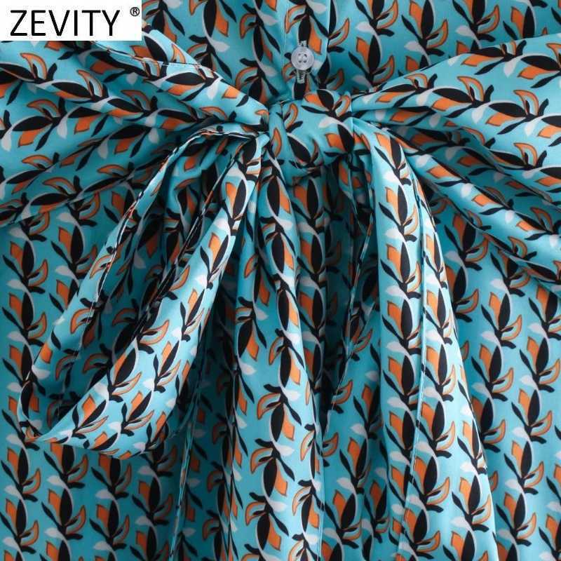 Zevity Women Vintage Turn Down Collar Leaves Print Wrapped Kimono Mini Dress Office Lady Long Sleeve Chic Sashes Vestido DS4761 210603