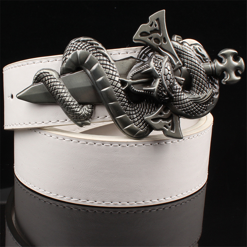 2021 New Fashion Cool Men's Knife Metal Buckle Leather Belt Sword Snake Pattern Style Lsg6, Black
2021 New Fashion Cool Men's Knife Metal Buckle Leather Belt Sword Snake Pattern Style Lsg6, Black