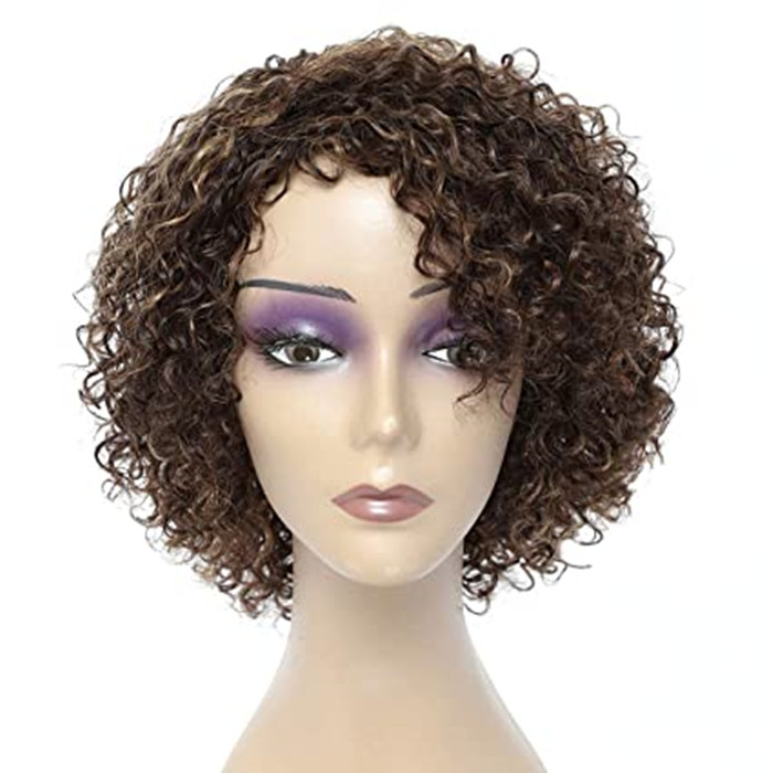 3 Tone ombre kinky Curly Human Hair Wigs for Black Women Brown blonde P4/27/30 pixie bob african american hairstyle Glueless 150%density fashion new a