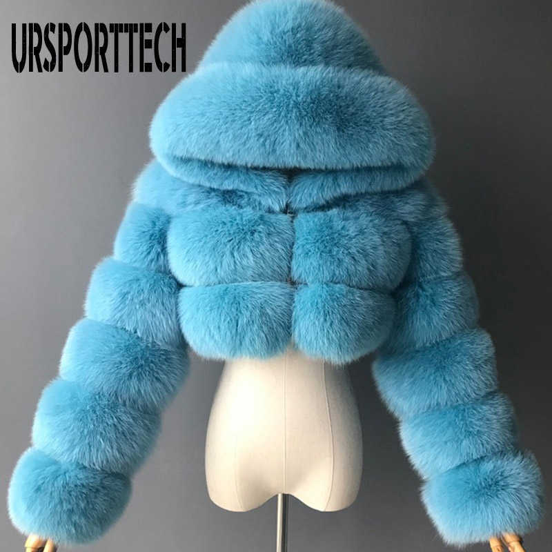 Winte Faux Fur Coats Women Jackets High Quality Cropped Furry Warm Winter Fur Jacket Hooded Manteau Femme Oversize Outerwear 210528