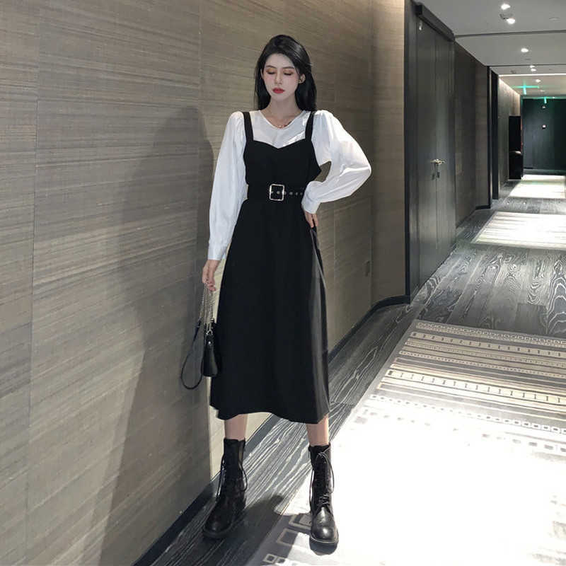 Office Lady Midi Dres Casual Personality Elegant Party plus size Autumn O-neck Long Sleeve Korean 210623
