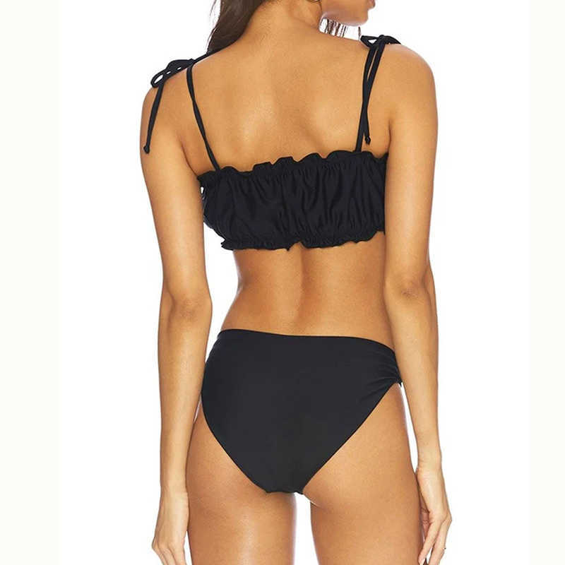 Colysmo Black Bikini Push Up Padded Swimwear Women Tie Straps Heart Print Bathing Suit Hight Cut Tong Bikinis Sets 210527