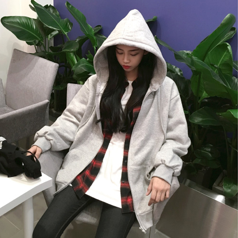 New Korean Hoodies Coat Women Casual Loose Womens Jacket Hooded Sweatshirts Plus Zipper Oversized Top Autumn Outwear XXL T200407