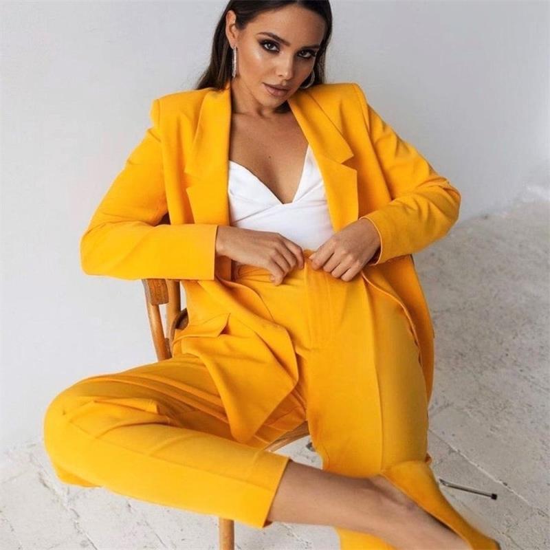 Solid 2022 Women Blazer Suits 2 Pcs Sets Bridesmaid Dress Streetwear Ladies Formal Wear Female Outerwear Chic Casual Suit