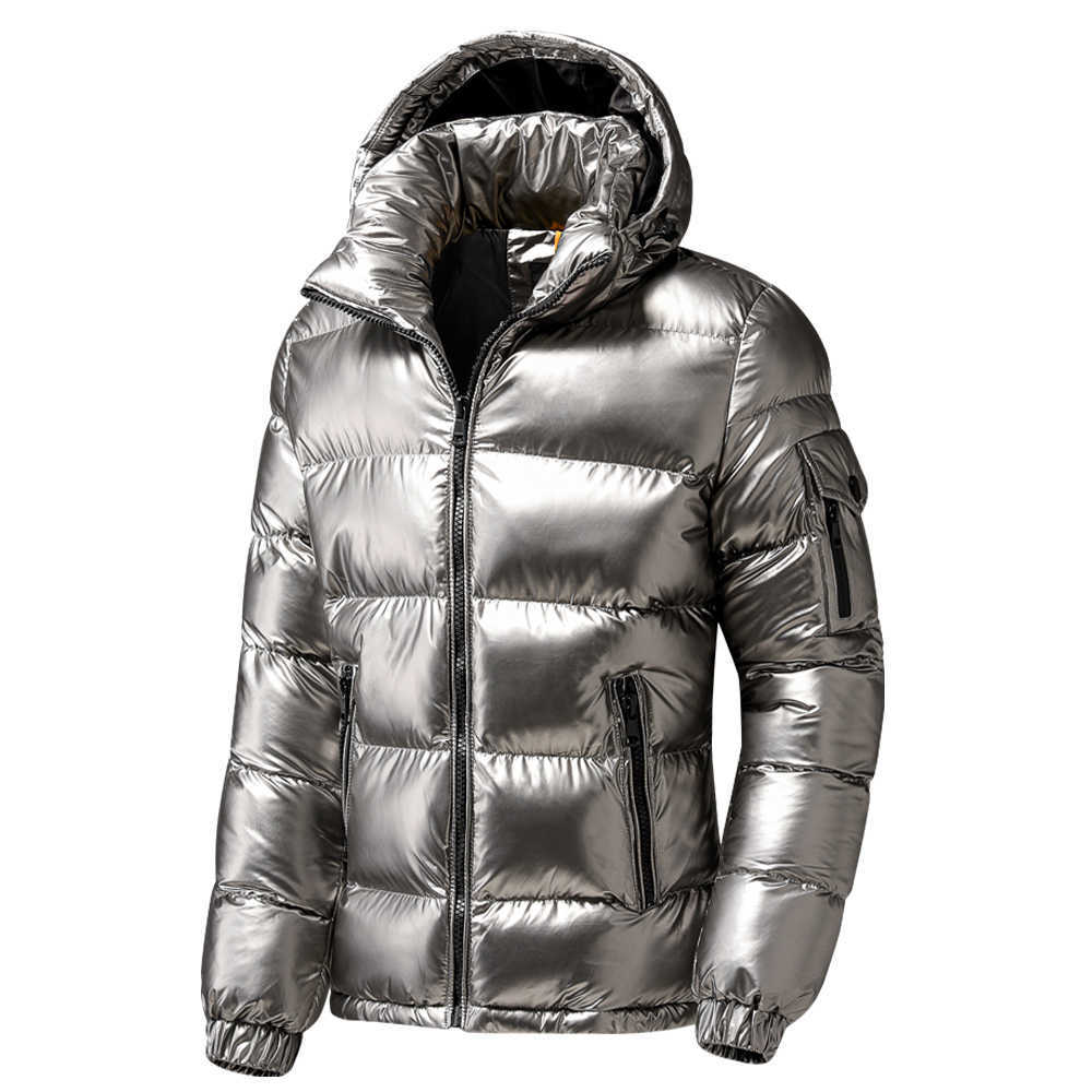 Men Winter Metallic Shiny Warm Thick Waterproof Parkas Jacket Men Autumn Outwear Outfits Windproof Detachable Hat Parka Coat 210913