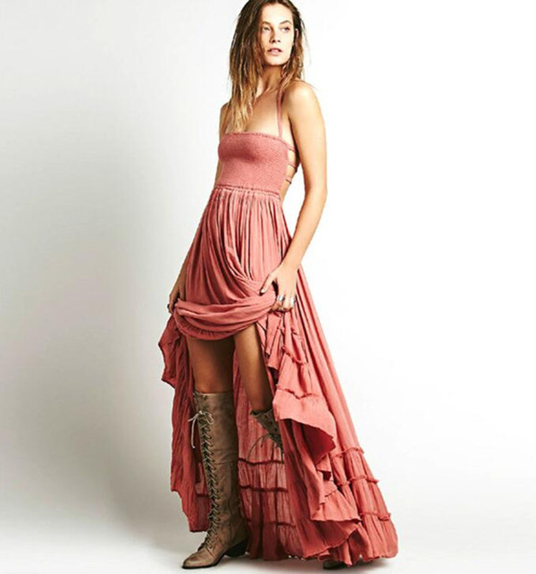 Casual Dresses Summer Dress 2023 Sexy Backless Bandage Wrap Chest Boho Beach Women Elegant Bohemian Robe Femme Party Maxi1