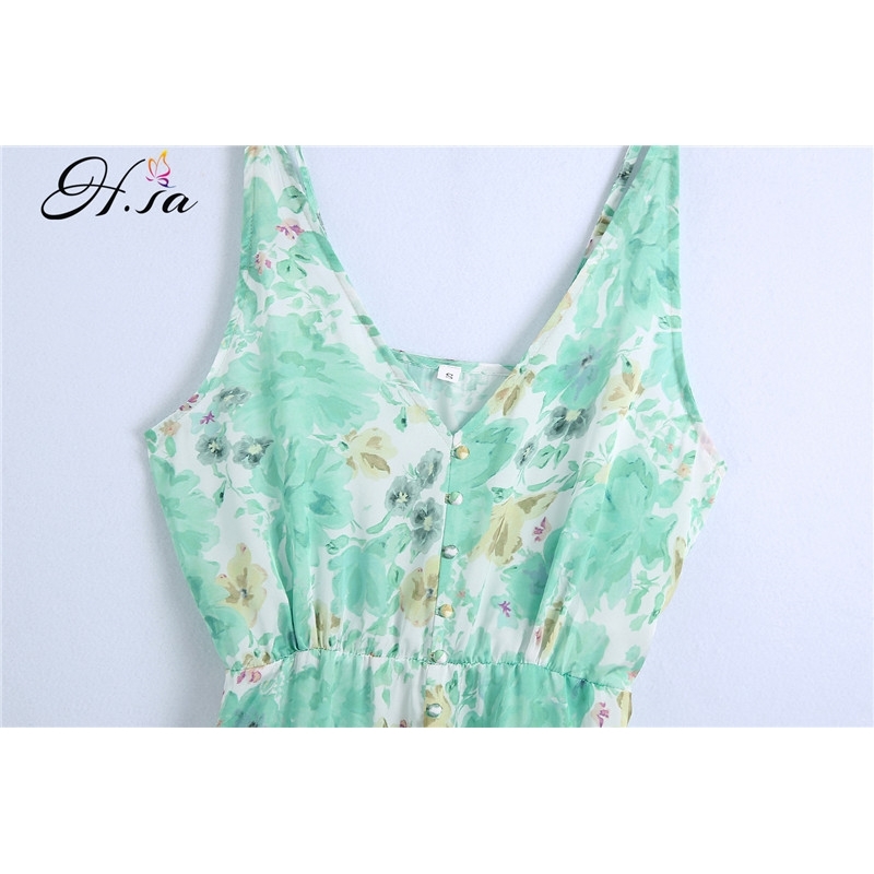 H.SA Women Boho Dress Floral Printed Long Maxi Dress Deep V-neck Summer Beach Evening Party Sundress Sleeveless Dresses Robe 210716