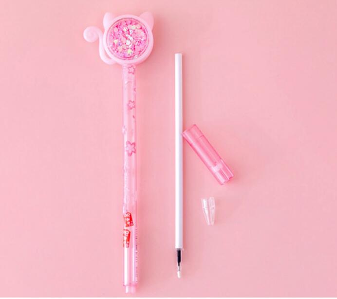 Transparent Cat Sequins Gel Pen 0.5mm Student Cute Signature Gel Stationery Pens School Office Supplies Writing Tools GC759