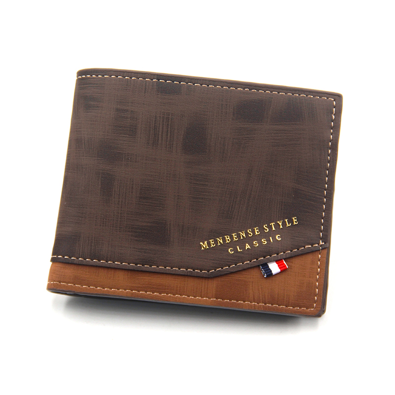 PT058,Men's Solid Color Business Short Wallet Vintage Male Coin Purse