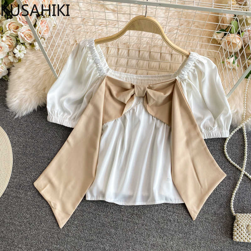 KUSAHIKI Puff Sleeve Sweet Bowknot Ribbon Blouse Tops Causal Korean Short Shirt Summer Hit Color Blusas De Mujer 6J361 210602, White
KUSAHIKI Puff Sleeve Sweet Bowknot Ribbon Blouse Tops Causal Korean Short Shirt Summer Hit Color Blusas De Mujer 6J361 210602, White