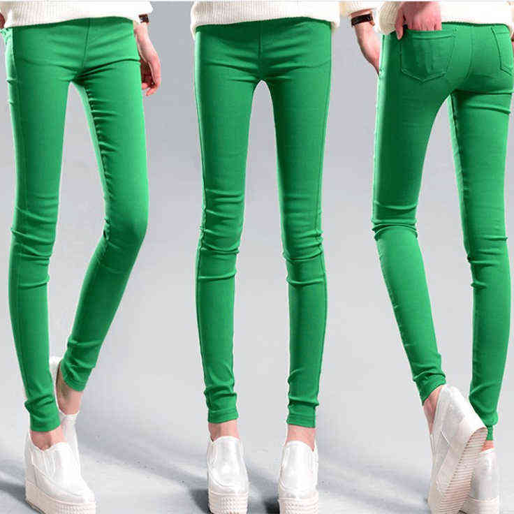 Candy Color Women's Stretch Pencil Pants for Women Elastic High Waist Skinny Leggins Femme Green Pink White Grey Purple Leggings 211115
