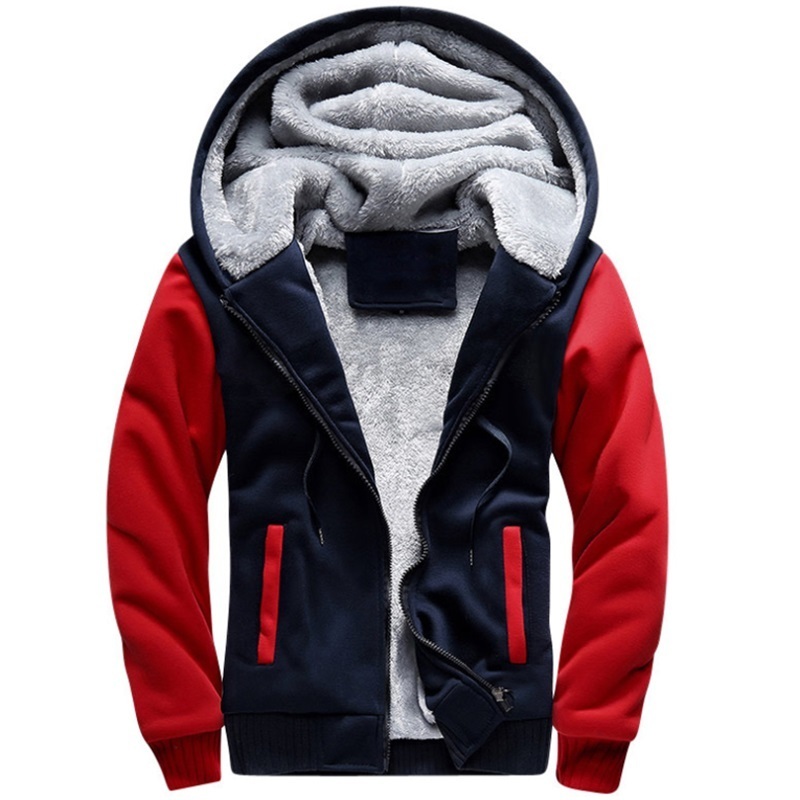 Men Zipper Hoodies Jacket Men Winter Warm Coat Fur Lined Fleece Hoodies Male Hooded Sweatshirt Colorblock Jackets for Men 201127