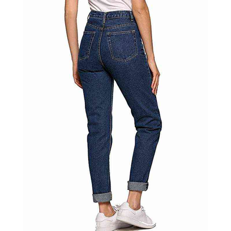 Vintage ladies boyfriend jeans for women mom high waisted blue casual pencil trousers korean streetwear denim pants 211129