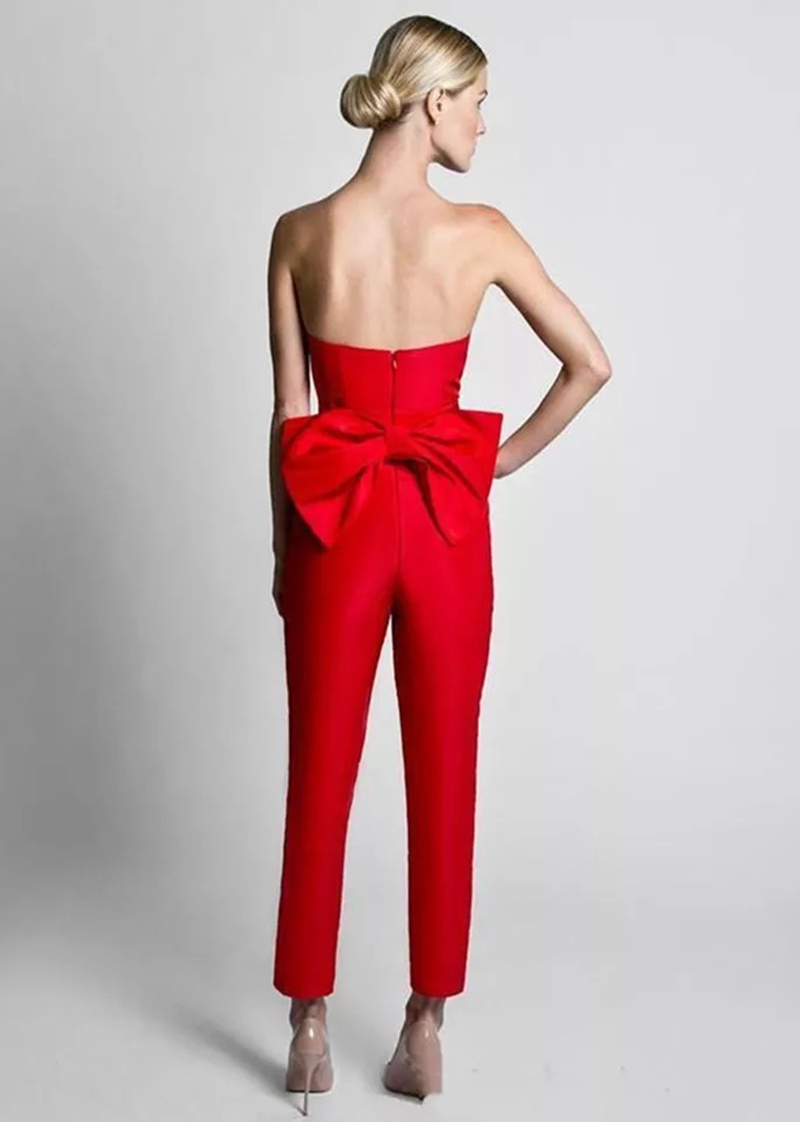 ELegant Red Jumpsuit Evening Dresses With Detachable Skirt 2022 Sweetheart Formal Pants Suit Prom Party Gown With Bow Sleeveless Jumpsuits Special Occ