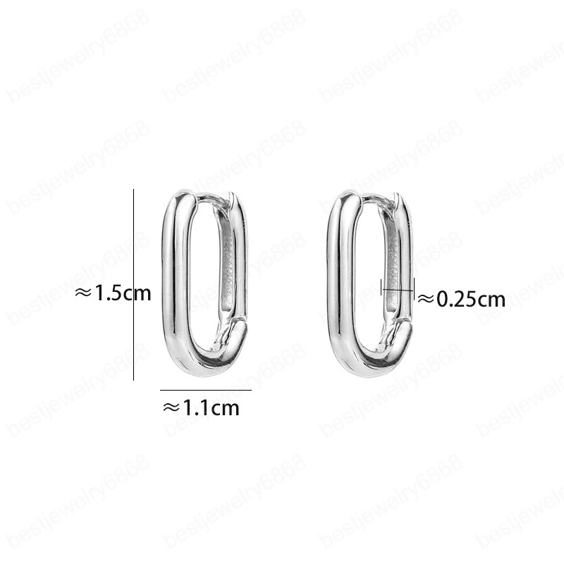 New S925 Silver Color Retro Metal Geometric U-shaped Oval Small Stud Earrings for Women Girls Jewelry