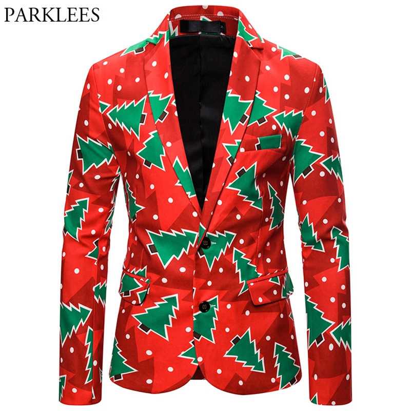 Red Christmas Tree Blazers Men 3D Print Men Suit Jacket Casual Slim Fit Party Stage Costumes for Singers Mens Blazer Masculino 211120