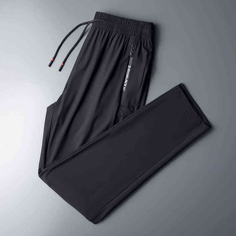 Summer Ice Silk Sweatpants Men Quick Dry Breathable Loose Fitness Belted Straight Pants Slim Stretch Cool Casual Men Pants 7XL 211112