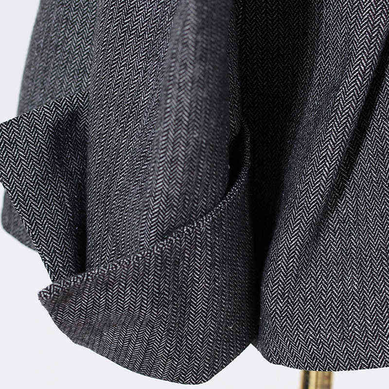 DEAT Women Gray High Street Patchwork Blazer Lapel Long Sleeve Loose Fit Jacket Fashion Autumn Winter GX907 211122