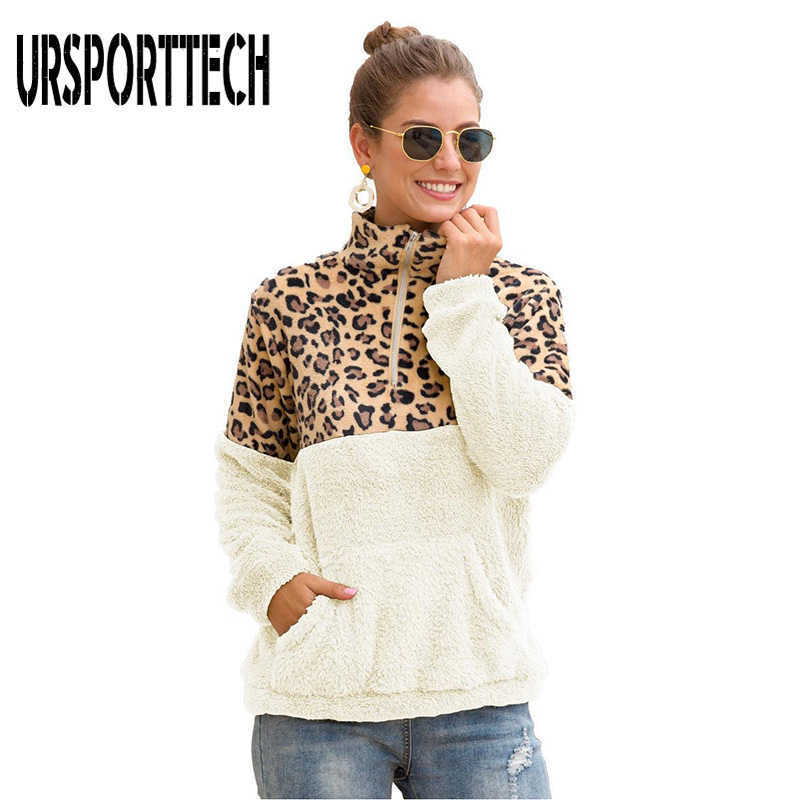 Autumn Winter Double-Sided Fleece Hoodies Women Leopard Sweatshirts Oversize Ladies Pullovers Warm Pocket Hooded Jacket 210528