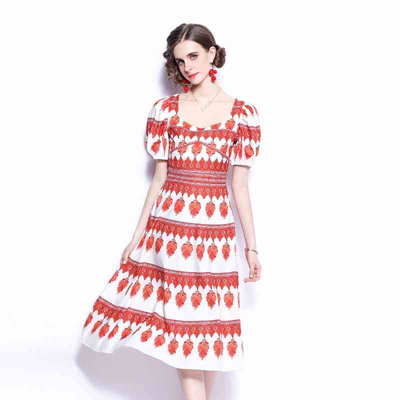 Banulin Summer Women Runway Party Midi Dress Puff Sleeve Floral Printed High Waist Ladies A-Line Vestidos N62043 210603, Red
Banulin Summer Women Runway Party Midi Dress Puff Sleeve Floral Printed High Waist Ladies A-Line Vestidos N62043 210603, Red