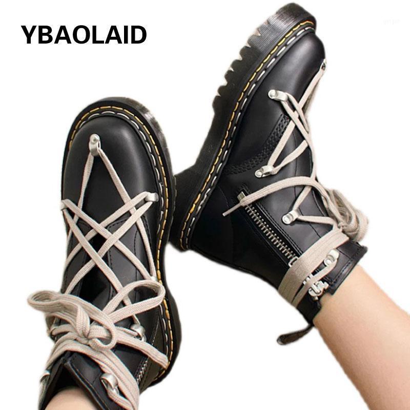 Boots British Style Thick-soled Round Toe Increased Fashion 2021 All-match Lace-up Zipper Black Short