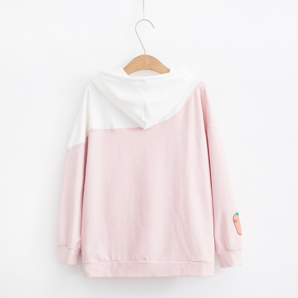 Merry Pretty Women Hoodies Animal Lovely Pullover Kawaii Rabbit Sweatshirt Cute Bunny Graphic Outerwear Pink Black Hoodie Girls 201103