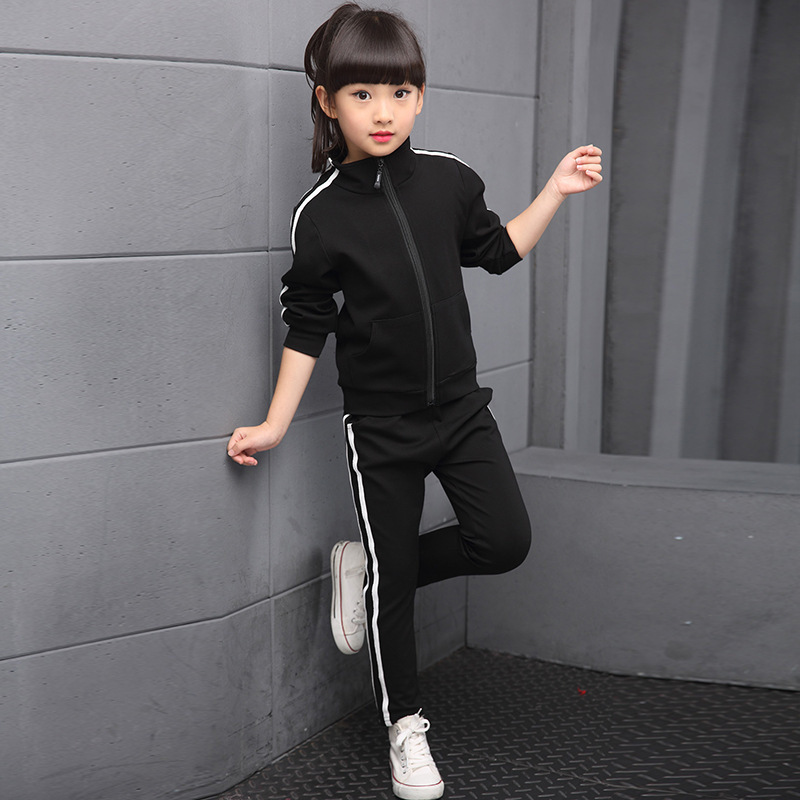 Boys Girls Clothing set Children's Spring &Autumn Solid Student Sprotwear 2pcs suits Long Sleeve Clothes 5 6 8 10 12 14 16 Years Y1117