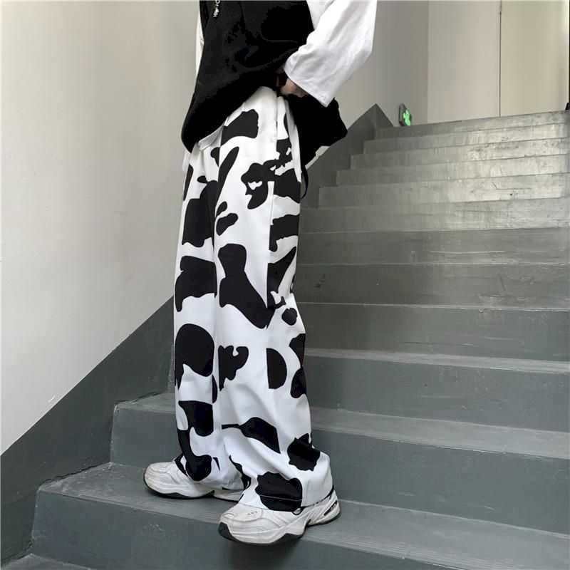 Casual wide leg pants men and women Korean version of the wild cow straight trousers high waist loose student beam feet slim 210526