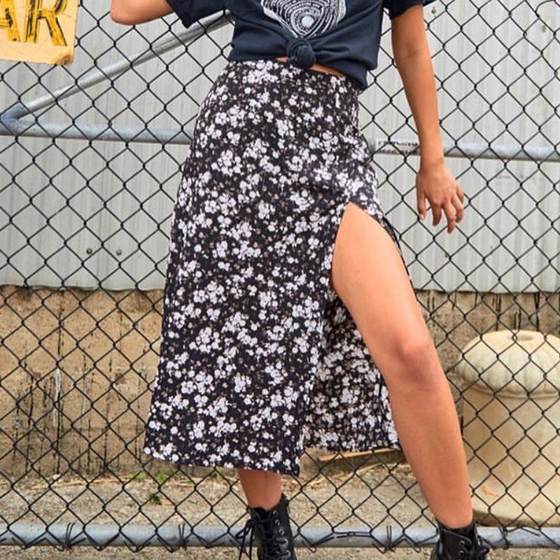 Fashion Split ALine Skirt Women Leopard Print High Waist Skirts Female Summer Streetwear Sexy Midi Skirt Ladies Bottoms 210306