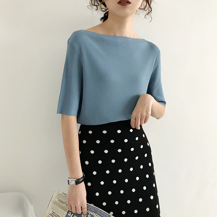 Colorfaith New Women Summer T-Shirts Solid Multi 6 Colors Bottoming Casual Slash Neck Knitting Elasticity Wild Tops T1608 210306