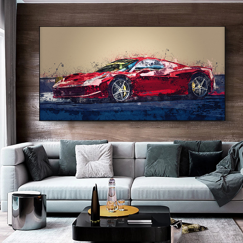 Red Sports Car Posters and Prints Abstract Painting on Canvas Graffiti Street Art Wall Art Pictures for Living Room Home Decor