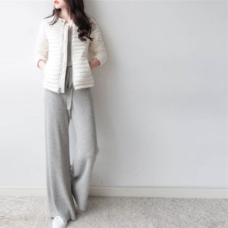 Women Pants New Spring Soft Waxy Comfortable HighWaist Cashmere Knitted Pants Female Pure Color Wide Leg Pants Casual T200104