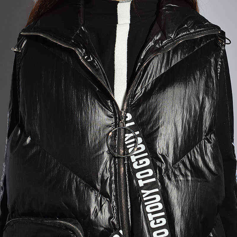XITAO Streetwear Fashion Women Winter Turn-down Collar Full Sleeve Vest Female Patchwork [pcker Letter ZLL2158 211120