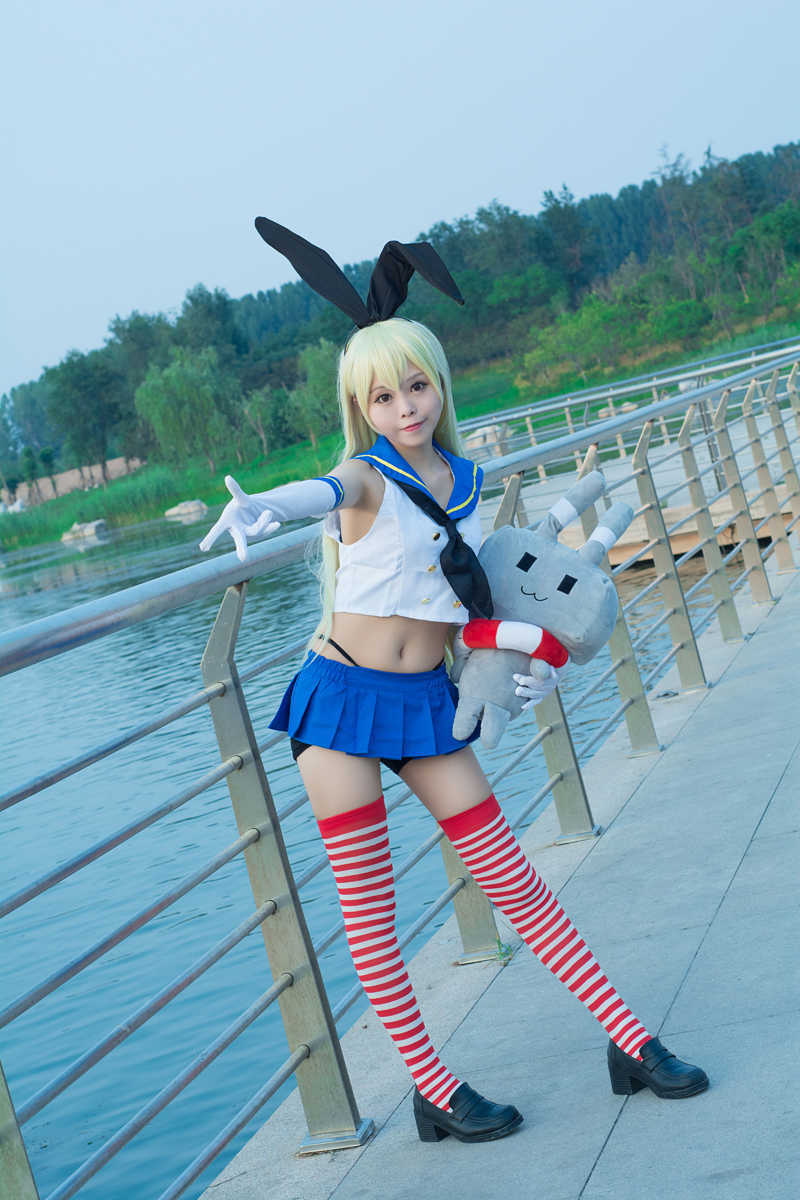 Anime Kantai Collection Shimakaze Uniforms Cosplay Cos Costume Free Shipping+Socks (Top+skirt+Tie+headwear+gloves+socks+thong) Y0913