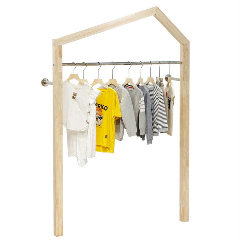 Children's clothing store creative roof display racks Commercial Furniture stainless steel solid wood wall side hanging combination rack double-l