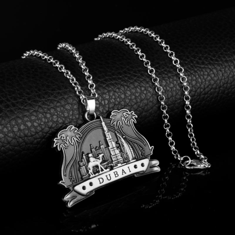 Chains Trendy Trinket DUBAI 3D Relief Building PatternTags Pendants Necklaces Long Link Chain Necklace