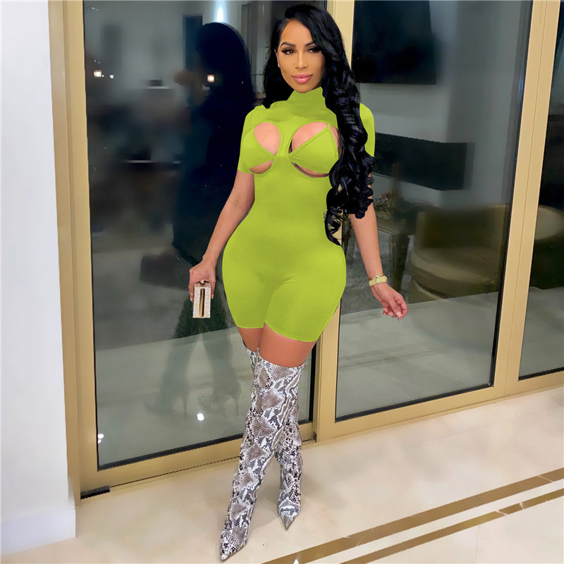 Women night club wear sexy short sleeve dress black skinny miniskirt solid color one-piece dress hollow out package hip skirt 4533