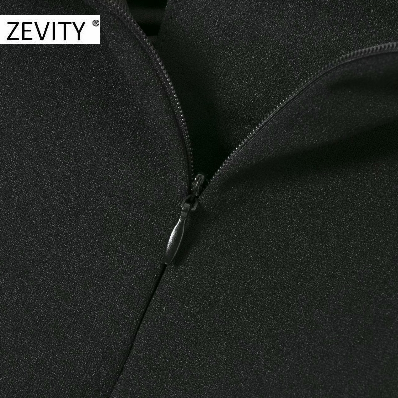 Zevity Women fashion black white color knotted split casual slim A line skirt faldas mujer ladies chic back zipper skirts QUN687 210309