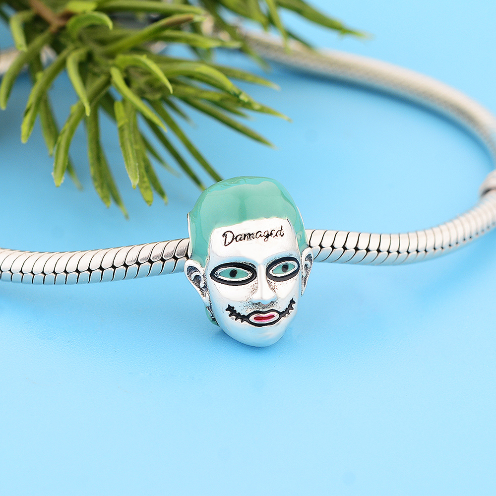 Fit Original Charm Bracelet Real 925 Sterling Silver Damaged Man Green Hair And Big Mouth Clown Beads For Making Berloque DIY