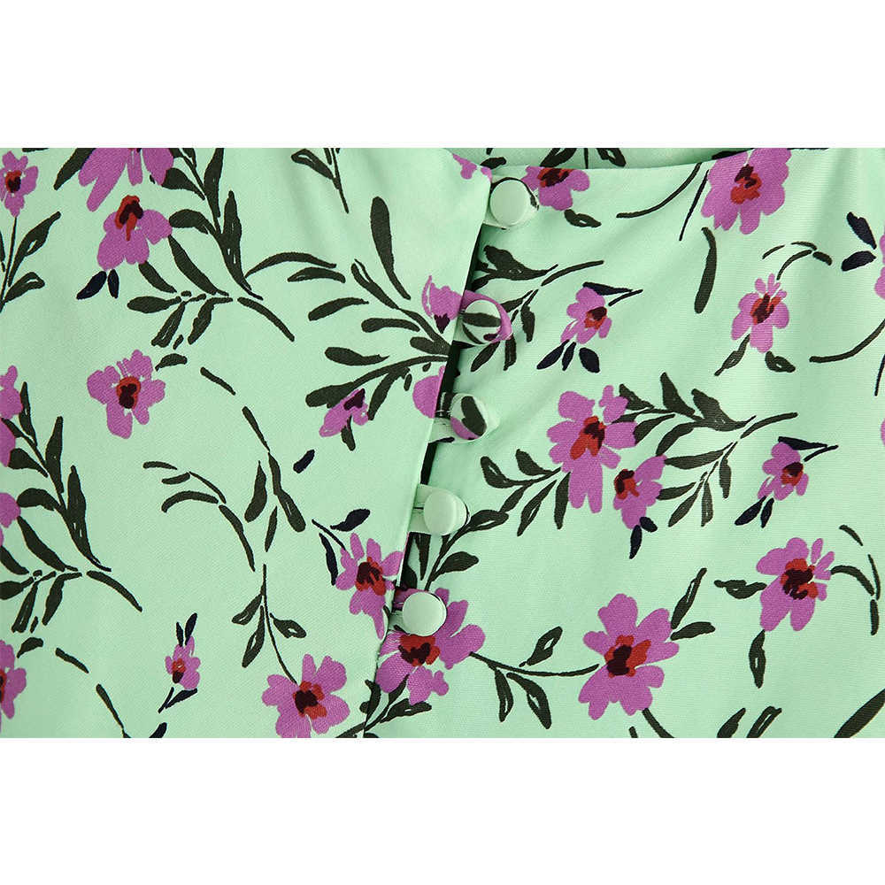 Summer Women Dress Flower Printed Vintage elegant lady Woman Short Camisole dress beach style 210709