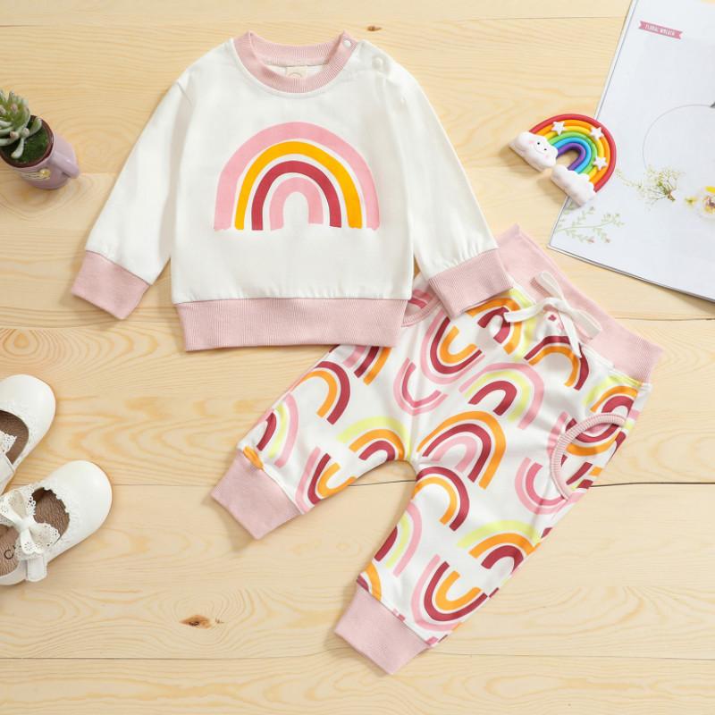 Clothing Sets Baby Rainbow Print Clothes Set, Girls Long Sleeve Casual O-neck T-shirt + Drawstring Waist Trousers Spring Autumn, White
Clothing Sets Baby Rainbow Print Clothes Set, Girls Long Sleeve Casual O-neck T-shirt + Drawstring Waist Trousers Spring Autumn, White