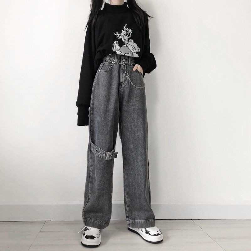 High Waist Loose Wide Leg Jean Plus Size Fashionable Casual Straight Pants Mom Vintage Washed Boyfriend 210809