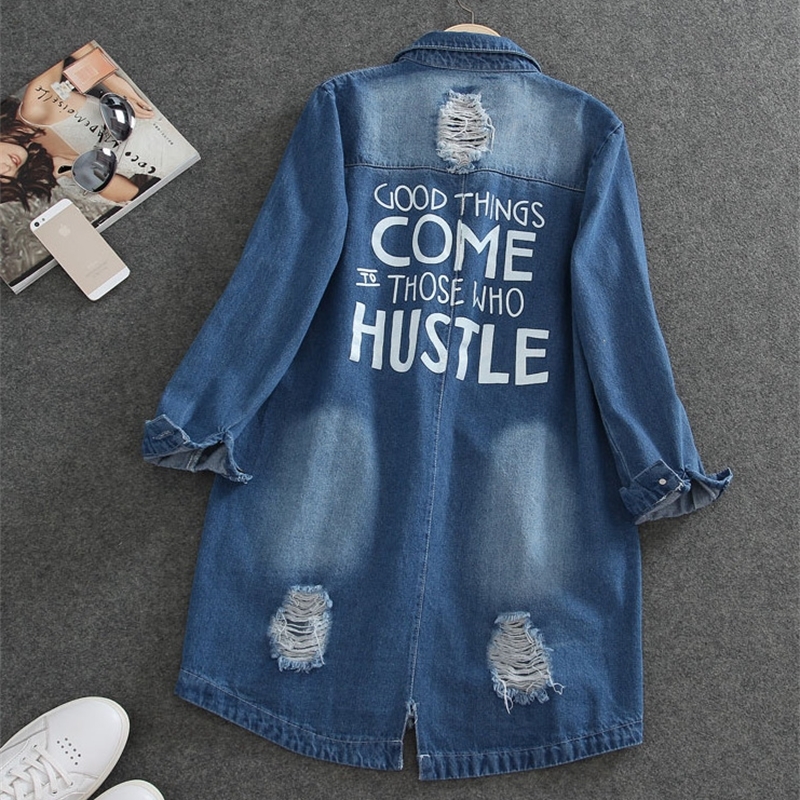 Ladies Denim Jackets Women Spring Turn Down Collar Hole Long Sleeve Casual Denim Jacket Women Jeans Coat Outerwear Plus Size 8XL T200212